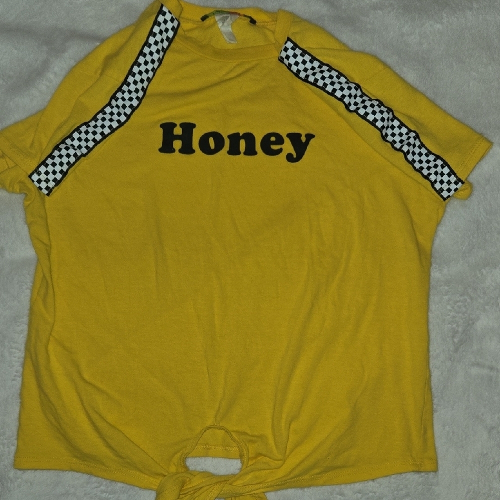 PoshPosh M Y2K Tie Front CROP TOP "HONEY" Checked Flirty Tshirt 90's Vntg Swag - Picture 6 of 8